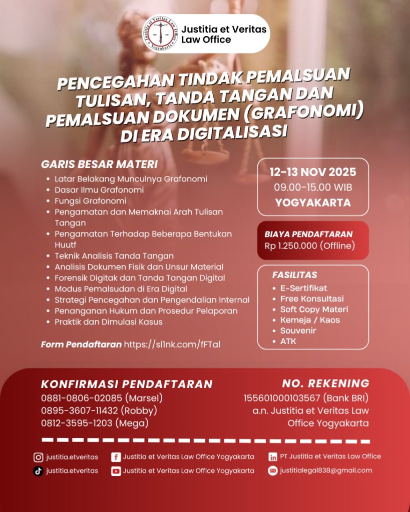 PELATIHAN PENCEGAHAN TINDAK PEMALSUAN TULISAN, TANDA TANGAN DAN PEMALSUAN DOKUMEN (GRAFONOMI) DI ERA DIGITALISASI