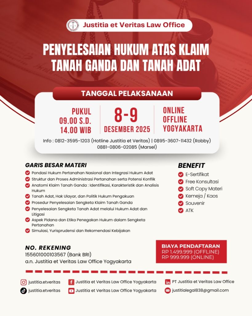 PELATIHAN PENYELESAIAN HUKUM ATAS KLAIM TANAH GANDA DAN TANAH ADAT 2025