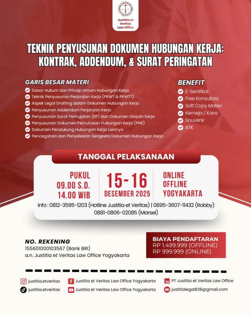 PELATIHAN TEKNIK PENYUSUNAN DOKUMEN HUBUNGAN KERJA KONTRAK ADDENDUM DAN SURAT PERINGATAN